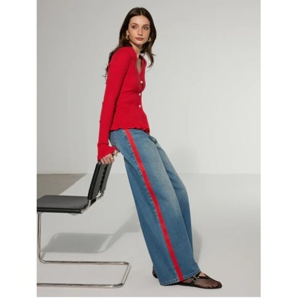Commense Contrast Side Striped Wide-Leg Jeans NWT, Size M - Picture 6 of 17